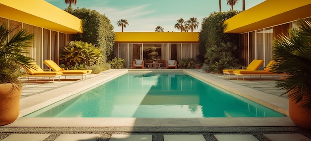 Foto bela casa moderna com fotografia de móveis de piscina