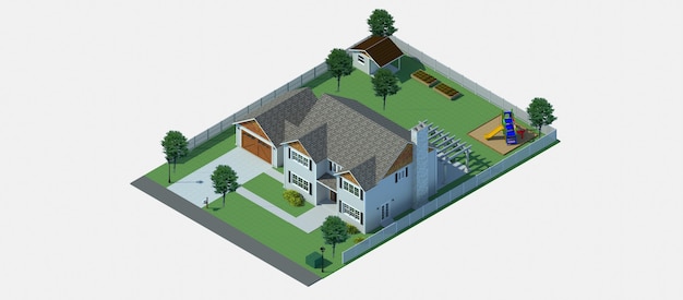 Bela casa moderna. Ilustração 3D