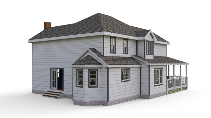 Foto bela casa moderna. um clássico chalé americano para uma grande família. ilustração 3d