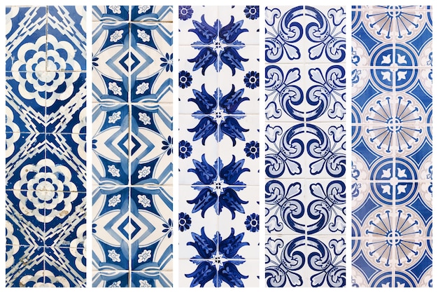 Bela colagem de diferentes azulejos tradicionais portugueses chamados azulejos