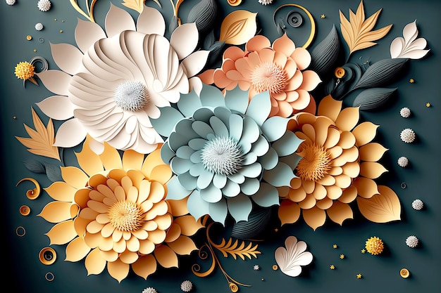 Bela colagem de flores de papel em padrão floral abstrato