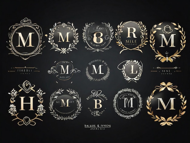 Foto bela coleção de vinhetas para casamento design cartão de menu restaurante café hotel loja de jóias modelos de logotipo monograma
