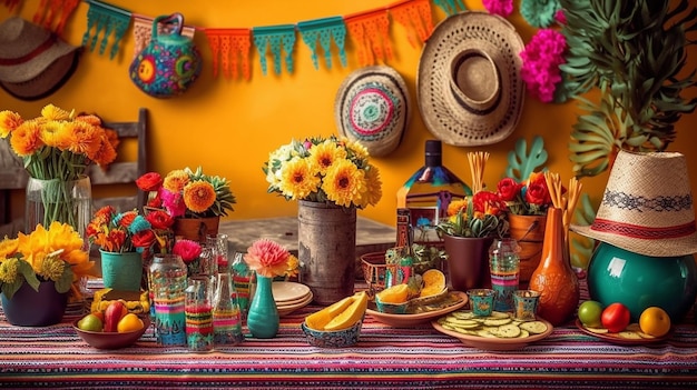 Bela decoração de festa mexicana com comida IA geradora