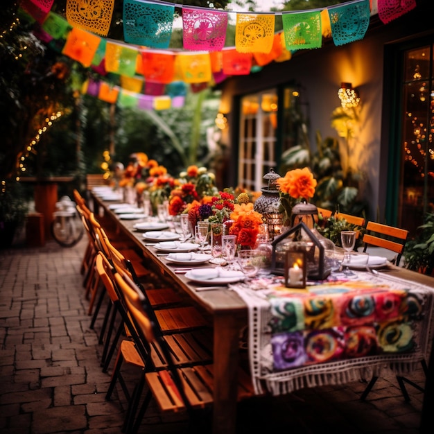 bela decoração de festa mexicana com comida