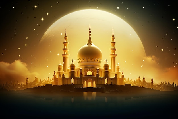 Bela decoração de lua e mesquita ramadan kareem fundo