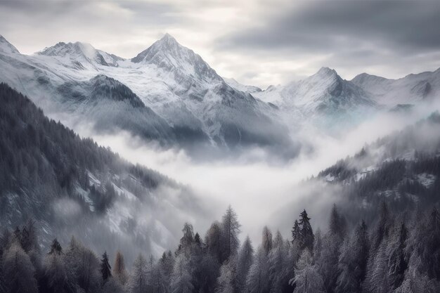 Bela e fantástica imagem de montanhas geradas por IA