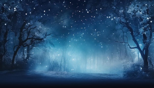 Bela e mágica floresta de Natal à noite