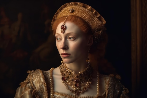Bela e realista a imagem da rainha Elizabeth I do século XVI reconstrução histórica foto de alta qualidade