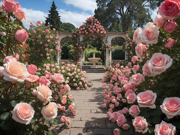 Bela exibição de rosas em um grande jardim Ai geração