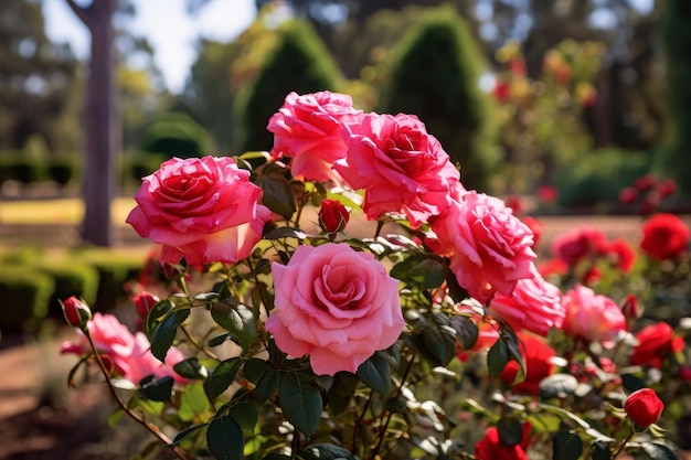 Bela exibição de um jardim de rosas