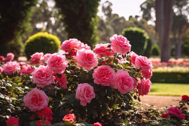 Bela exibição de um jardim de rosas