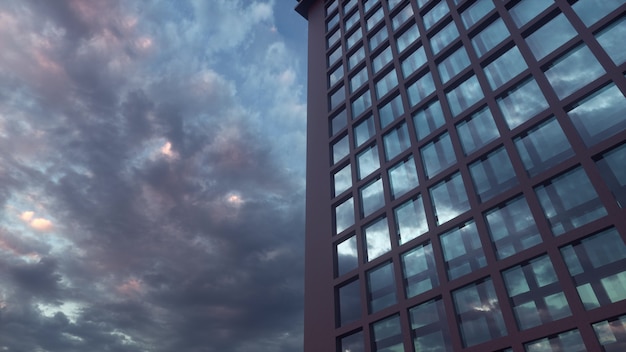 Foto bela fachada abstrata de arranha-céu com reflexos no céu