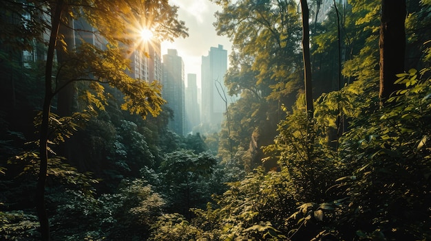 Bela floresta verde pela manhã em Hong Kong