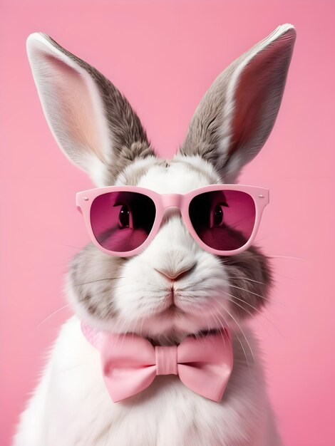 Bela foto coelho usando óculos de sol legal em fundo isolado