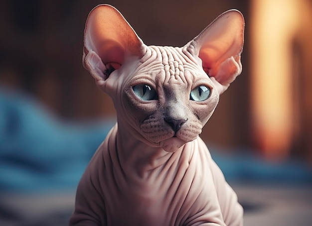 Bela foto conceito de gato Sphynx fundo social natural e de humor contemporâneo IA generativa