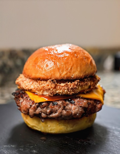 bela foto de hambúrguer com carne de alface e muitos ingredientes