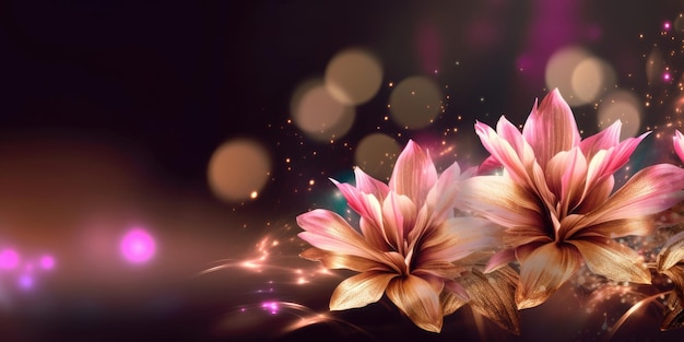 Bela foto de noite abstrata dourada e rosa, desenho floral, pano de fundo, banner bonito, IA generativa AIG32