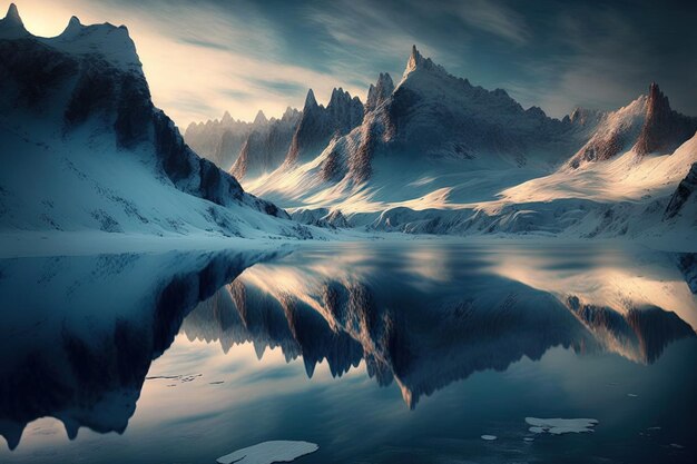 Bela foto de um lago congelado montanhoso