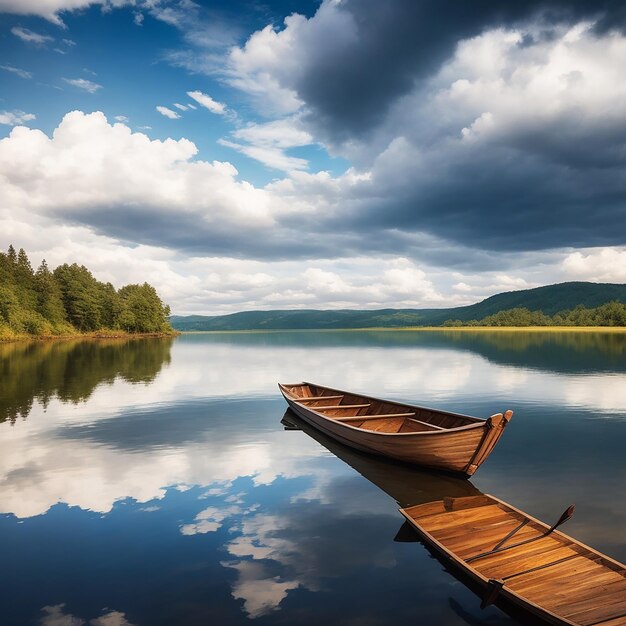 bela foto de um pequeno lago com uma madeira