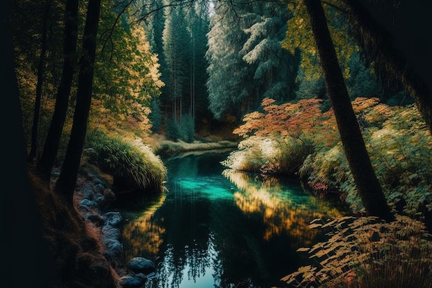 Bela foto de um rio à luz do dia cercado por vegetação