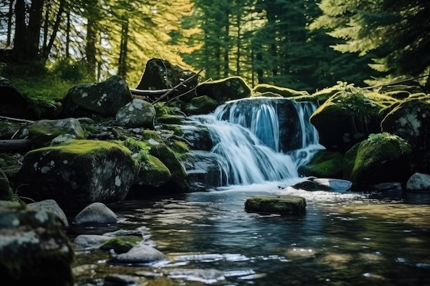 Bela foto de uma cachoeira na floresta