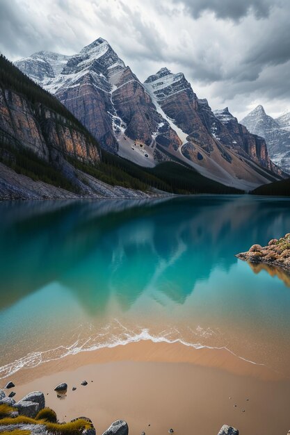 Bela fotografia de paisagem papel de parede de fundo picos lago desfiladeiro céu nuvens brancas