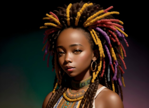 Bela garota afro-americana com dreadlocks IA generativa