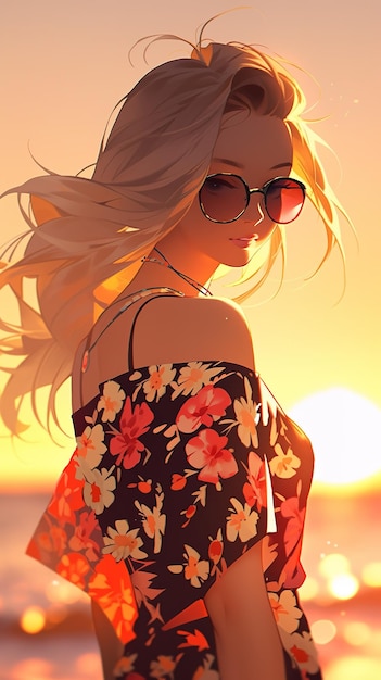 Bela garota com cabelos longos amarrados em uma roupa sexy corpo sedutor de pé na praia ensolarada
