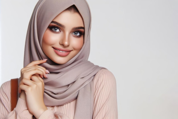 Bela garota de hijab em um fundo branco