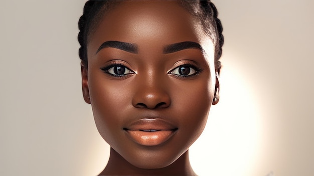 Bela garota doce de aparência africana em um fundo de luz simples geração de IA