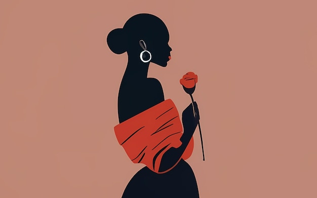 Bela garota negra africana com uma rosa na mão mulher moda estilo retro ilustração vetorial