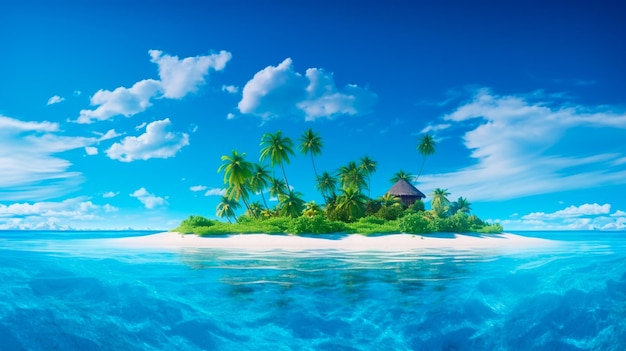 bela ilha tropical no oceano com céu azul e nuvens