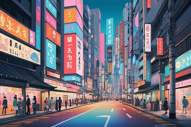 bela ilustração colorida inspirada no distrito de Shibuya, no Japão