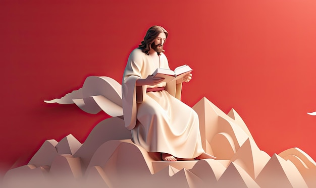 Bela ilustração de Jesus Cristo fundo cores pastel arte digital ilustrativa cristã