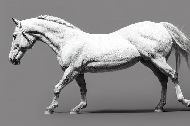 Bela ilustração de raster de renderização de arte de desenho a lápis de cavalo em 3D