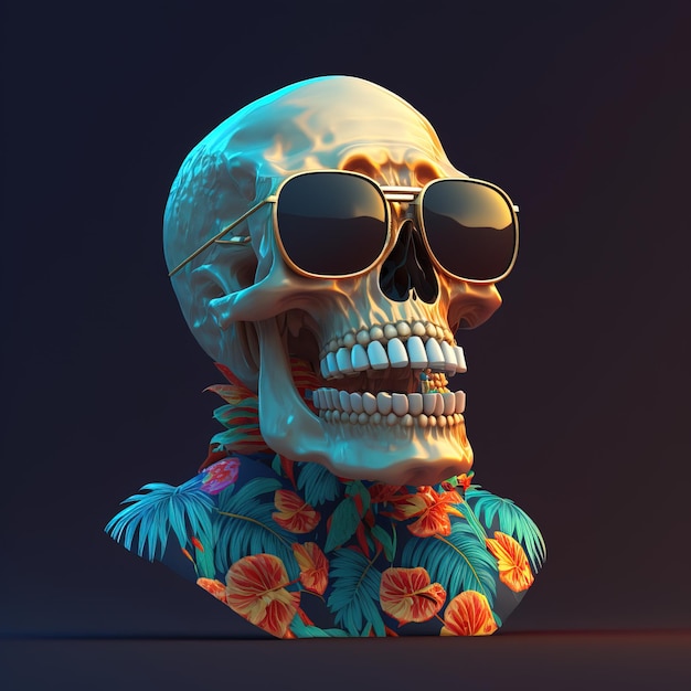bela ilustração de um esqueleto em cores pop Generative AI