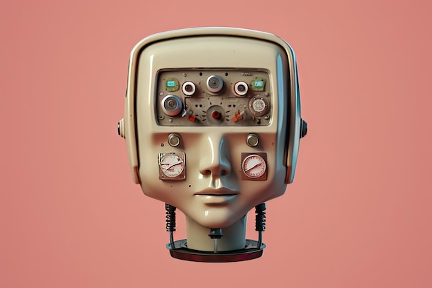 Bela ilustração de uma cabeça em forma de televisão no estilo retrô steampunk Generative AI