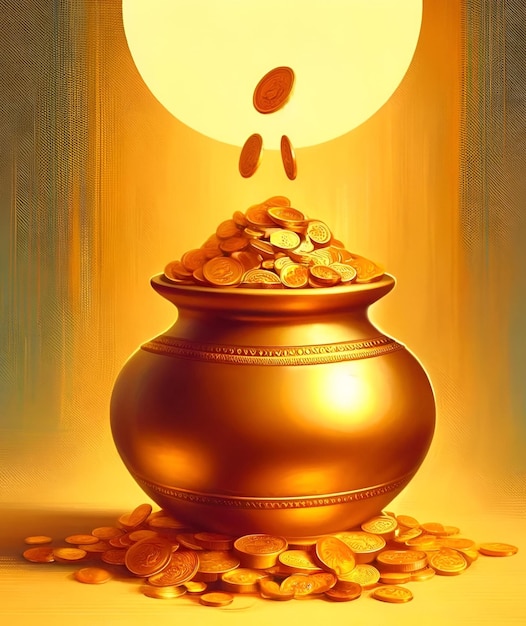 Foto bela ilustração para akshaya tritiya com pote de ouro com moedas de ouro