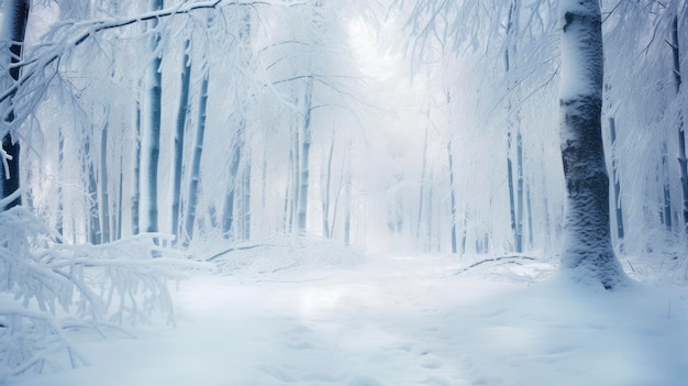 Bela imagem de floresta de inverno coberta de neve com espaço em branco para texto foto profissional