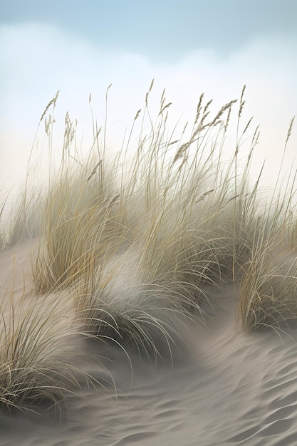 bela imagem de grama e dunas de areia em um dia nublado