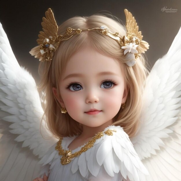 Bela jovem com asas de anjo geradas