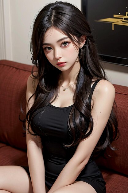 Bela jovem com cabelos longos e pretos fotografia HD papel de parede de fundo