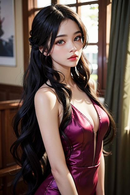 Bela jovem com cabelos longos e pretos fotografia HD papel de parede de fundo