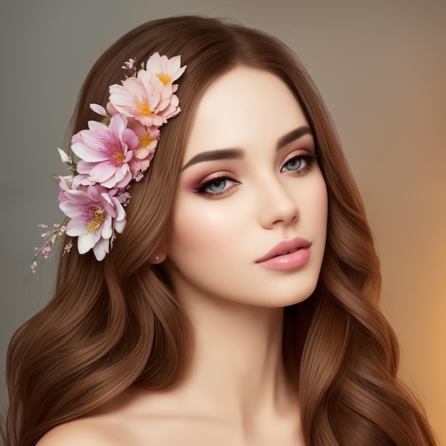 bela jovem com flores indústria de beleza publicidade de cosméticos e perfumes