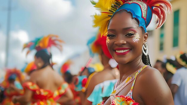 Bela jovem com pele escura e chapéu colorido sorrindo para a câmera