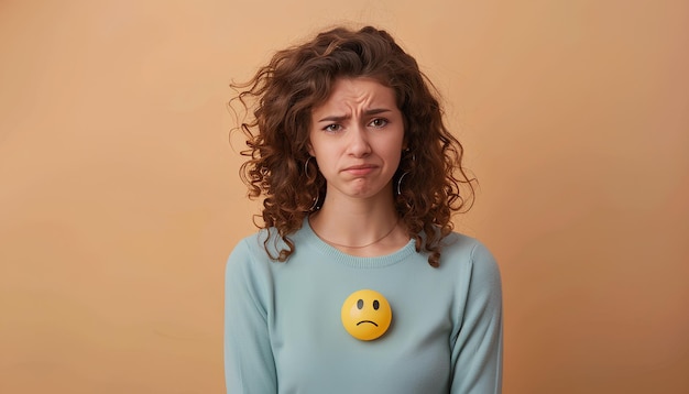 Foto bela jovem morena com rosto triste expressão triste emoção triste desespero tristeza