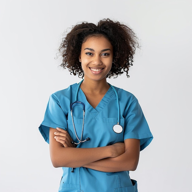 Bela jovem mulher mulher médico olhando para a câmera com um sorriso