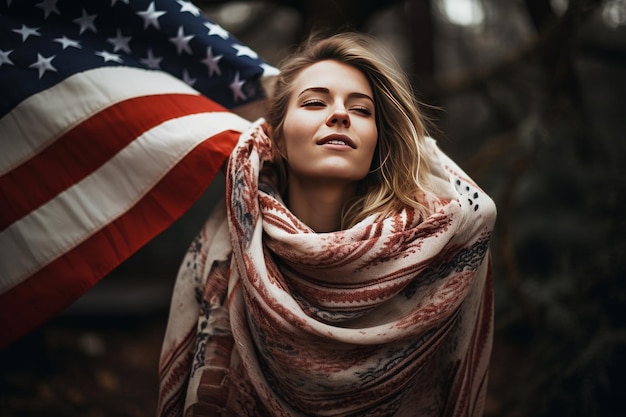 Bela jovem vestindo um lenço de bandeira americana