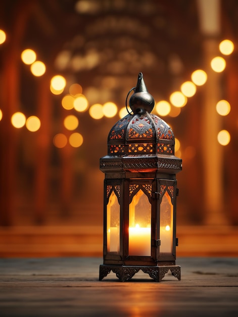bela lanterna árabe em chamas em madeira