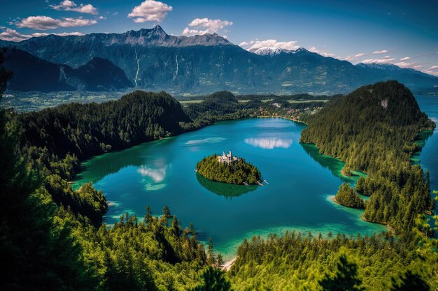 Bela Mala osojnica em Bled Eslovênia vista de cima em um dia claro